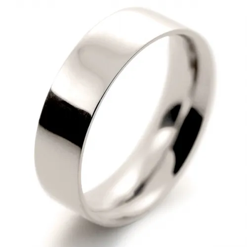 Flat Court Medium - 6mm (FCSM6 W) White Gold Wedding Ring